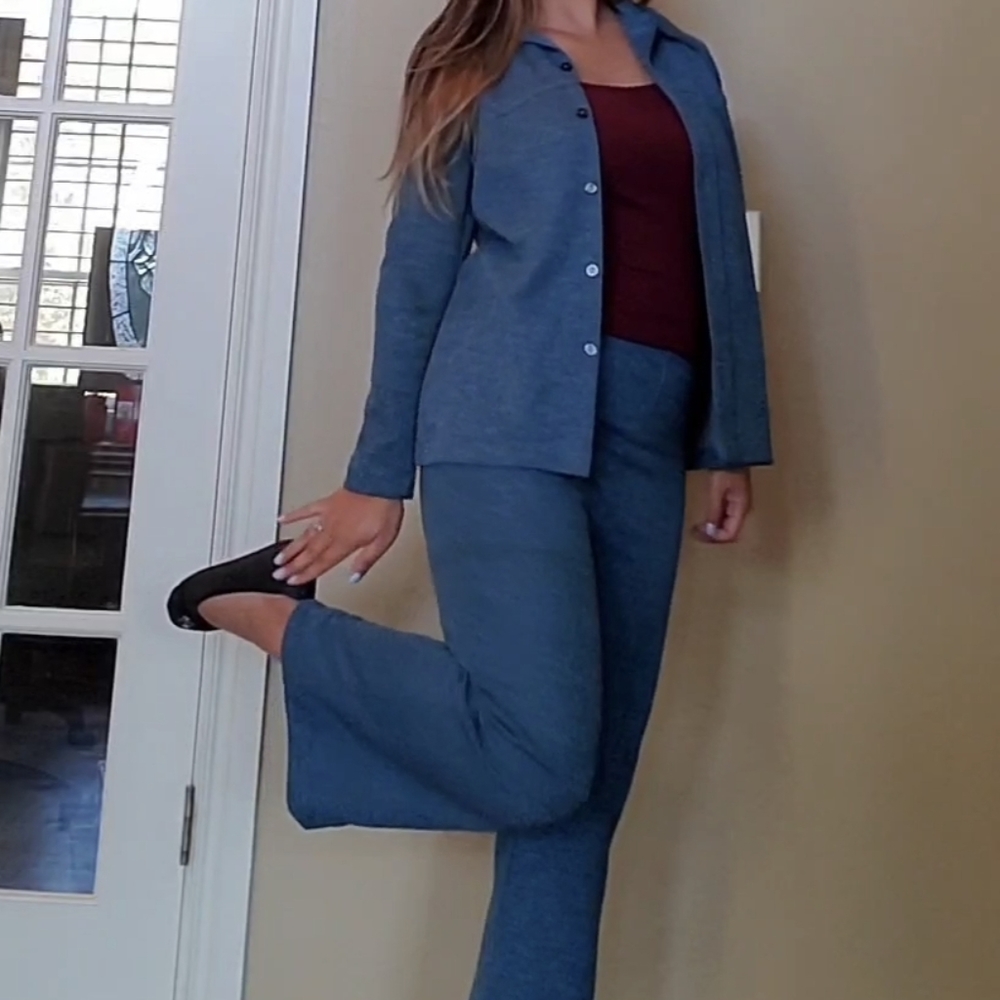 Indigo blue cotton blend pant suit